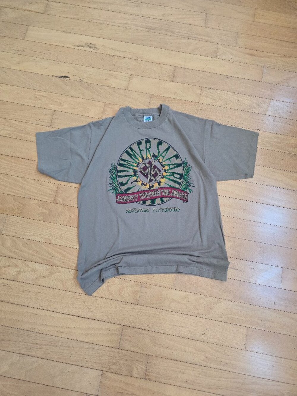 Vintage 90s Earthy Green Safari Single Stitch Made in USA Graphic Shirt Mens XL